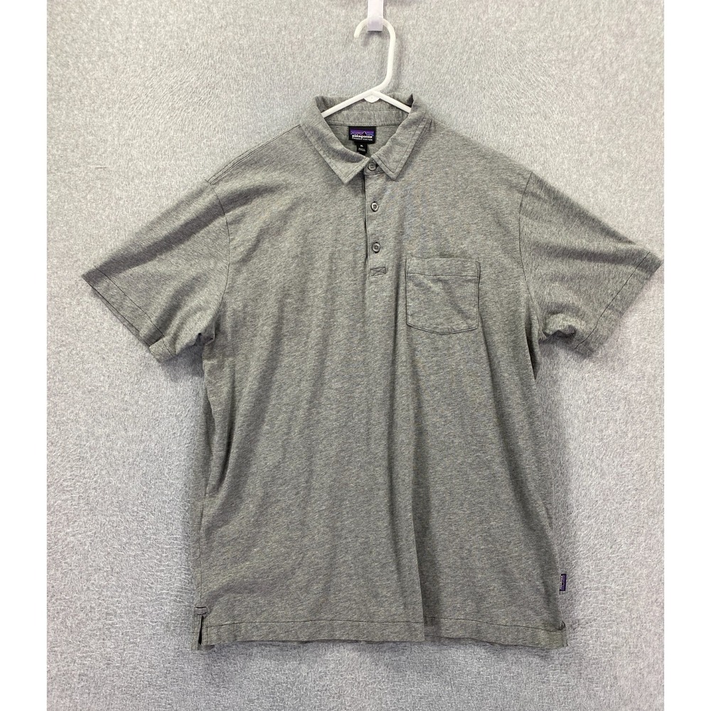 Patagonia Polo Shirt Mens Size XL Color Gray Organic Cotton Short Sleeve Logo